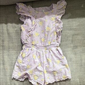 Floral Ruffle Kids Romper - Purple and Yellow